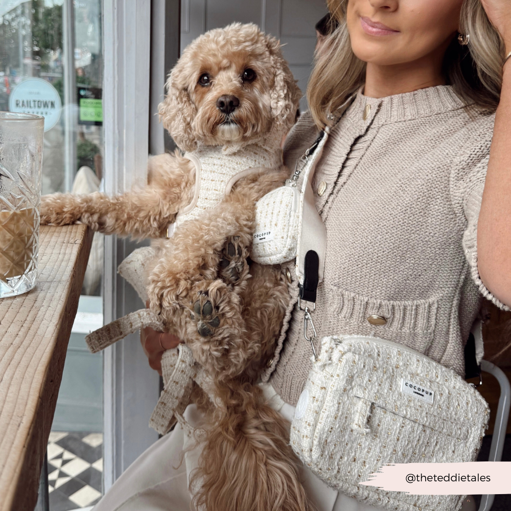 Dog waste bag holder in vanilla textured tweed