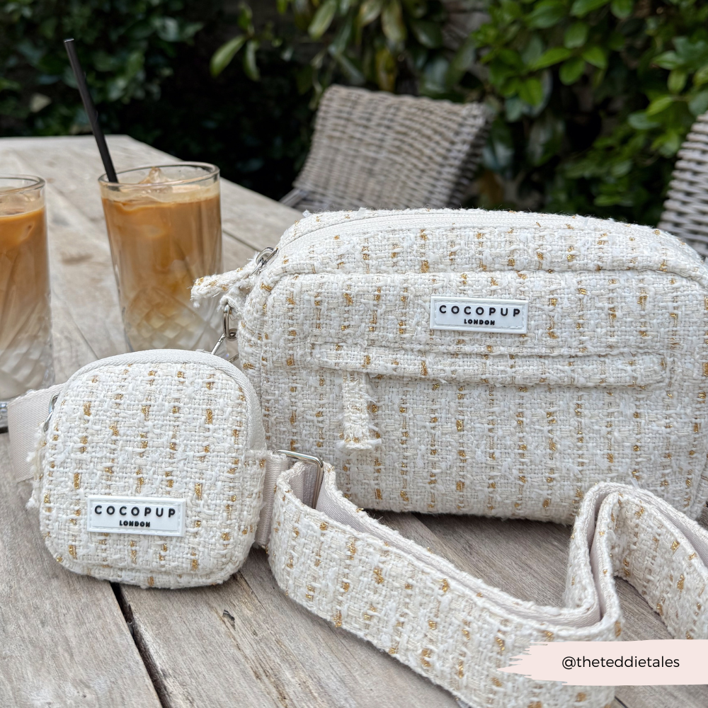 Dog waste bag holder in vanilla textured tweed